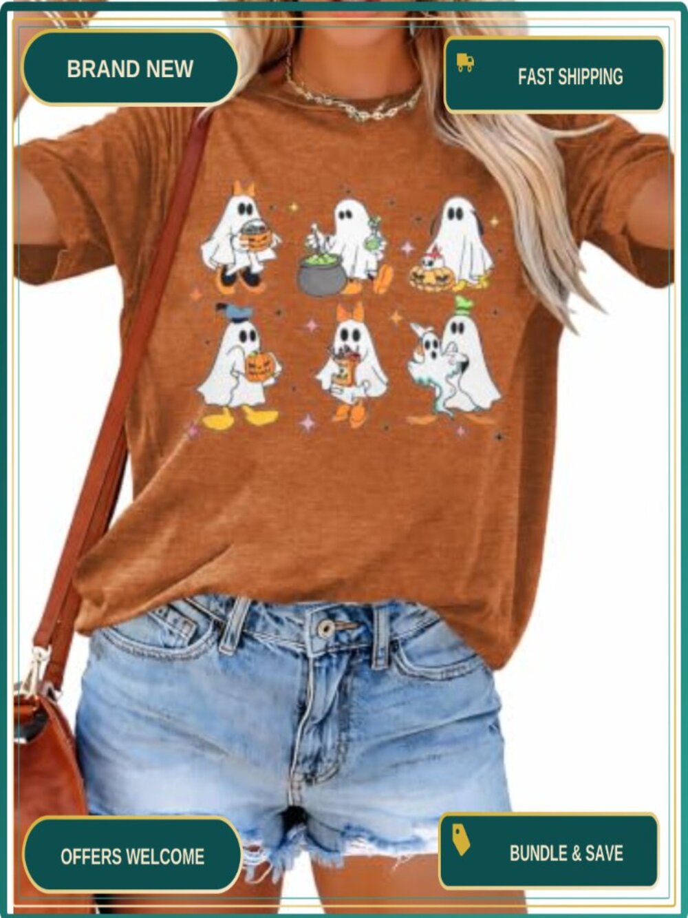 Halloween Pumpkin Ghost Graphic Tee Women Short Sleeve Crew Neck Fall Top